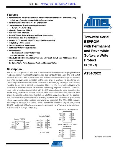 Atmel AT34C02C Datasheet - cover page