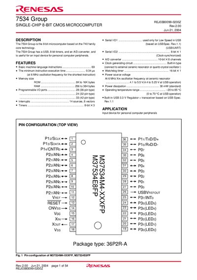 Renesas 7534 Group Datasheet - cover page