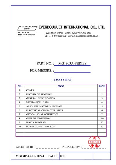 Everbouquet MG1903A Series LCD Module Datasheet - cover page