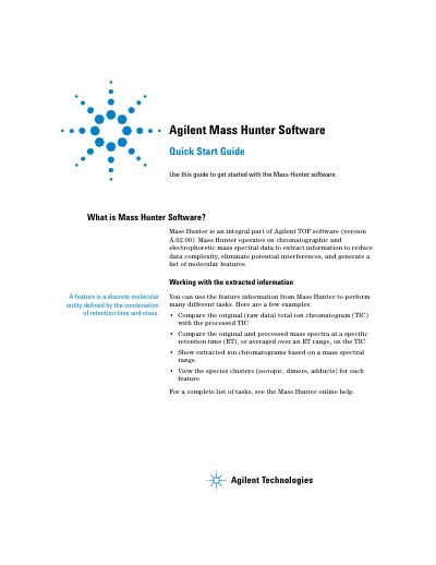 Agilent Mass Hunter Software A.02.00 Quick Start Guide - cover page