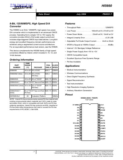 INTERSIL HI5660IBZ Datasheet  - cover page