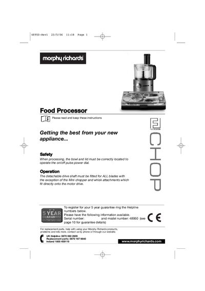 Morphy Richards 48950 Food Processor User Manual