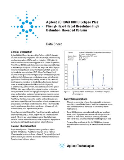 Agilent ZORBAX RRHD Eclipse Plus Phenyl-Hexyl Threaded Column Data Sheet - cover page