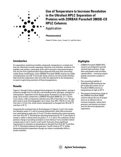 Agilent ZORBAX Poroshell 300SB-C8 HPLC Columns Application Note: Use of Temperature to Increase Resolution in Ultrafast  - cover page