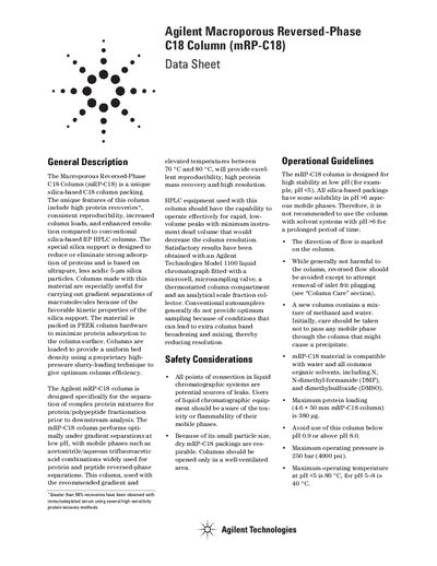 Agilent mRP-C18 Macroporous Reversed-Phase C18 Column Datasheet