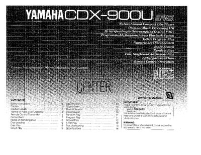 Yamaha CDX-900U Compact Disc Player Owner's Manual - cover page