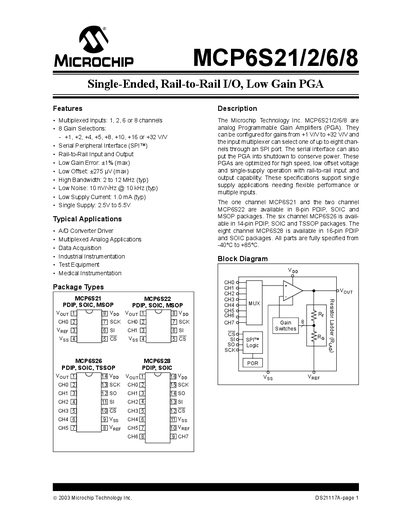 Microchip MCP6S21/2/6/8 Datasheet - cover page