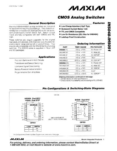 Maxim IH5048/IH5051 Analog Switch Handbook - cover page