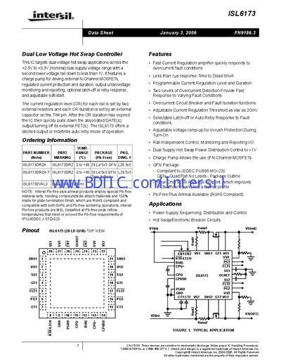 Intersil ISL6173 Dual Low Voltage Hot Swap Controller Datasheet - cover page