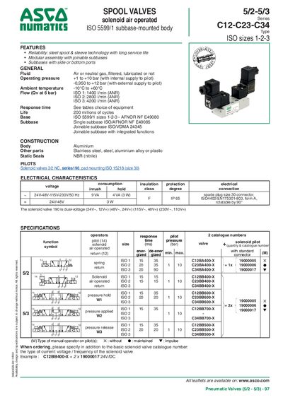 ASCO C12-C23-C34 Series Pneumatic Valves Product Leaflet - cover page