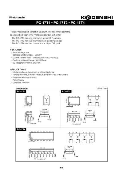 KODENSHI PC-17T1/PC-17T2/PC-17T4 Photocoupler Datasheet - cover page