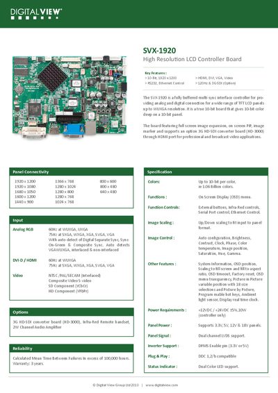 Digital View SVX-1920 Datasheet - cover page