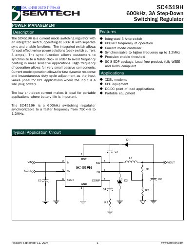 Semtech SC4519H Step-Down Switching Regulator Datasheet