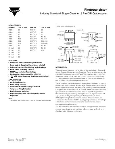 Vishay Phototransistor Optocoupler Datasheet