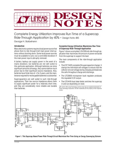 Linear Technology Design Note 485 Supercap Ride-Through Application - cover page