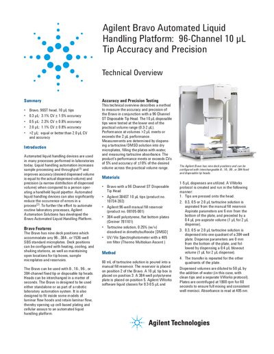 Agilent Bravo Automated Liquid Handling Platform: 96-Channel 10 L Tip Accuracy Precision Manual - cover page