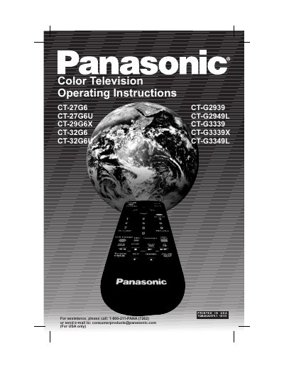 Panasonic CT-27G6/CT-27G6U/CT-29G6X/CT-32G6/CT-32G6U/CT-G2939/CT-G2949L/CT-G3339/CT-G3339X/CT-G3349L Manual