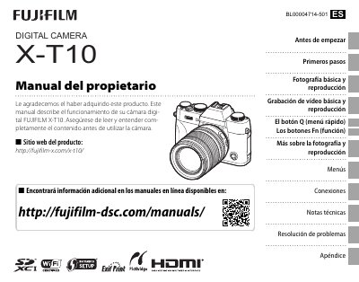 FUJIFILM X-T10 Digital Camera User Manual - cover page
