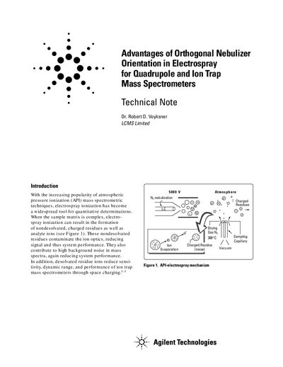 Advantages of Orthogonal Nebulizer Orientation in Electrospray for Quadrupole and Ion Trap Mass Spectrometers Technical  - cover page
