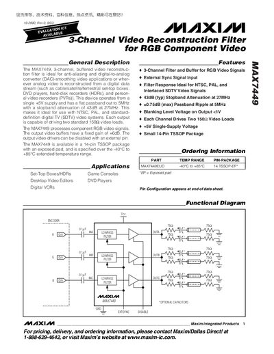 Maxim MAX7449 Video Reconstruction Filter Datasheet - cover page