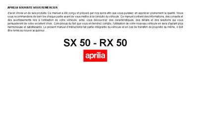Aprilia SX 50 - RX 50 Owner's Manual