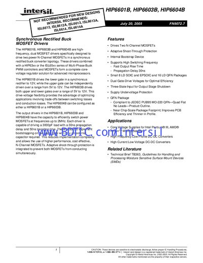 Intersil HIP6601B/HIP6603B/HIP6604B Dual MOSFET Driver Datasheet - cover page