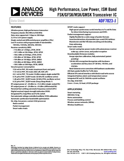 Analog Devices ADF7023-J Datasheet