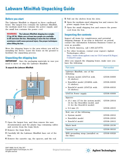 Agilent Labware MiniHub Unpacking Guide G5471A/G5489A/G5472A