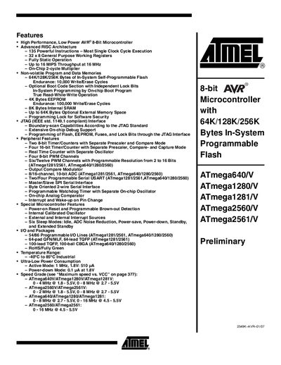 Atmel ATmega640/V Datasheet