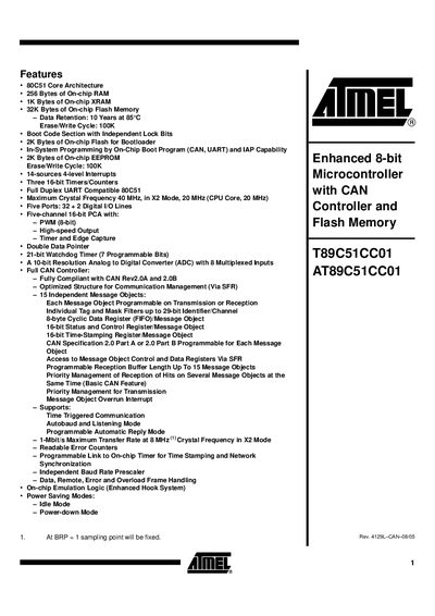 ATMEL T98C51CC01 Data Sheet