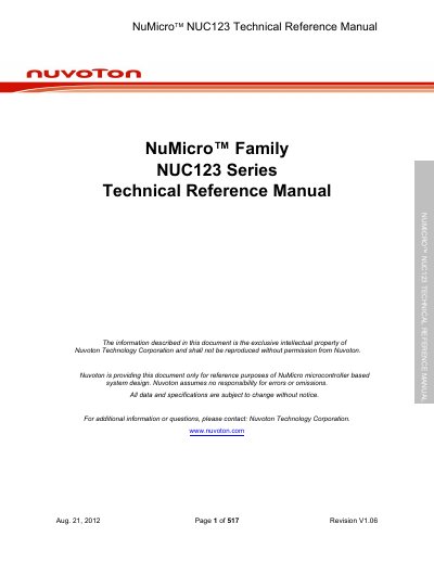 Nuvoton NUC123 Microcontroller Technical Reference Manual - cover page