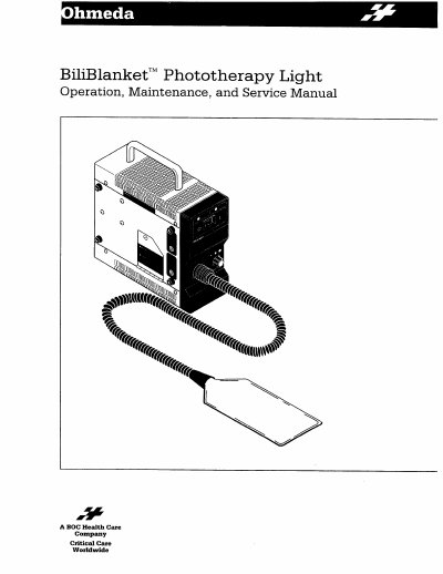 Ohmeda BiliBlanket Phototherapy Light Operation, Maintenance, and Service Manual - cover page
