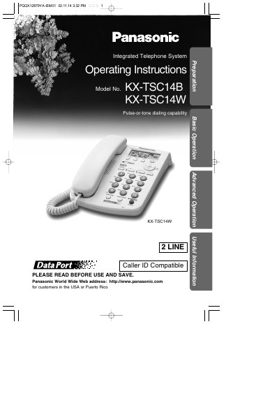 Panasonic KX-TSC14B/KX-TSC14W Integrated Telephone System Operating Instructions