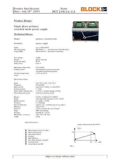 PCT 230/24-2,5 Power Supply Datasheet - cover page