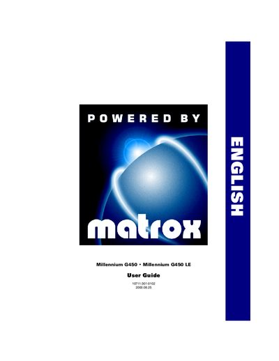 Matrox Millennium G450 Graphics Card User Guide - cover page