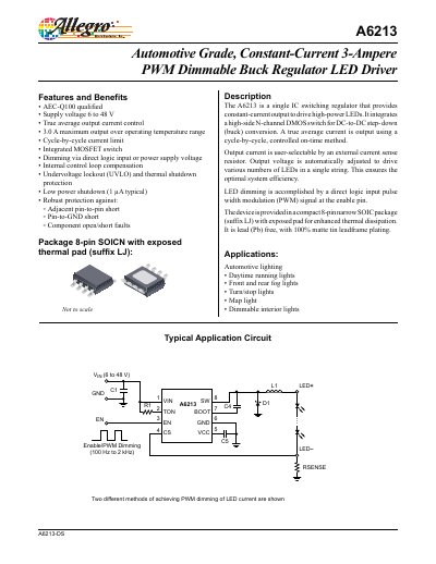 Allegro MicroSystems A6213 Automotive Grade LED Driver Datasheet - cover page
