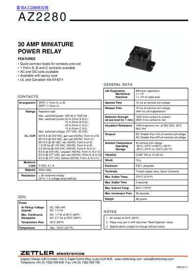 ZETTLERelectronics AZ2280 Miniature Power Relay Datasheet - cover page