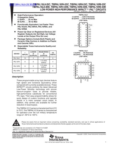 TEXAS INSTRUMENTS TIBPAL16R6-30M TIBPAL16R8-30Mhandbook - cover page