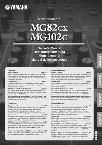 Yamaha MG82CX / MG102C Owner's Manual