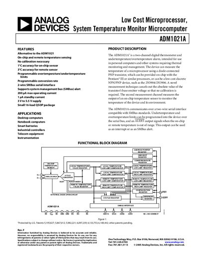 Analog Devices ADM1021A Datasheet - cover page
