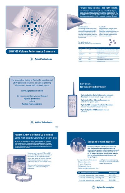 Agilent J&W Scientific GC Columns Performance Summary - cover page