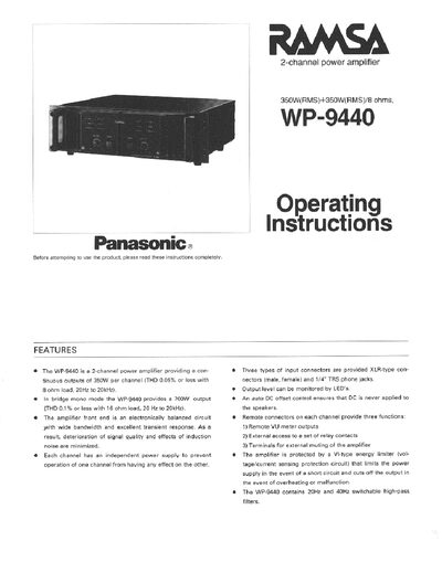Panasonic WP-9440 Power Amplifier Operating Instructions - cover page