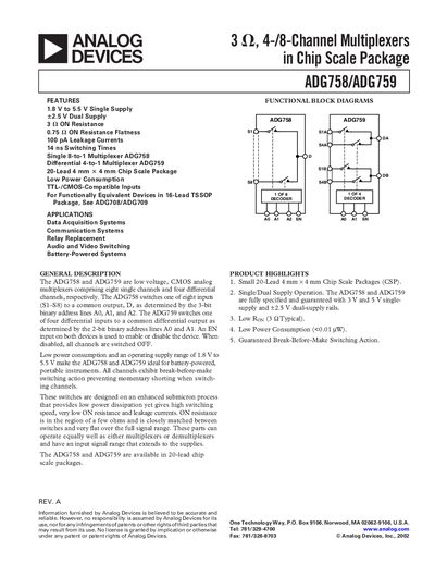 Analog Devices ADG758/ADG759 Datasheet
