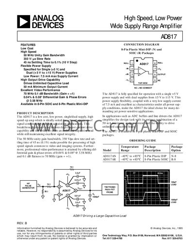 Analog Devices AD817 Datasheet - cover page