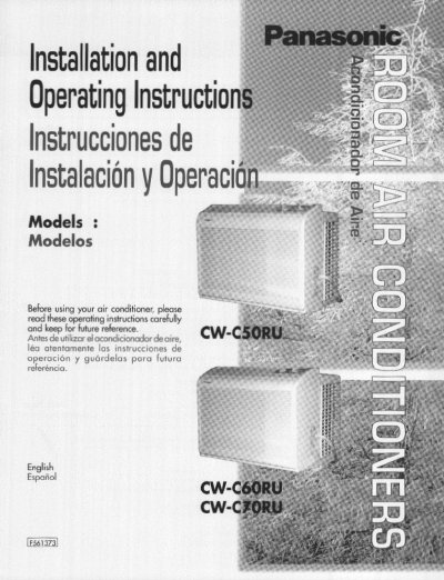 Panasonic CW-C50RU/CW-C60RU/CW-C70RU Installation and Operating Instructions - cover page