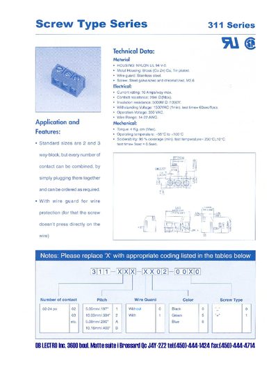 DB LECTRO Series 311 Data Sheet - cover page