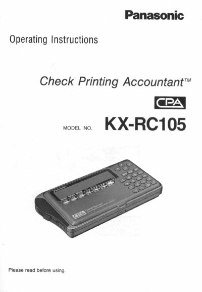 Panasonic KX-RC105 Check Printing Accountant Operating Instructions - cover page