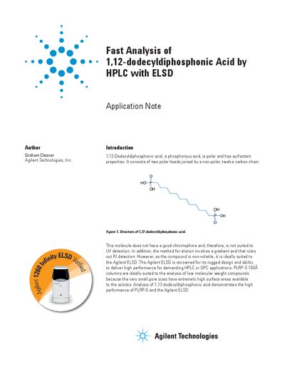Agilent Fast Analysis of 1 12-dodeclydiphosphonic Acid by HPLC with ELSD Manual - cover page