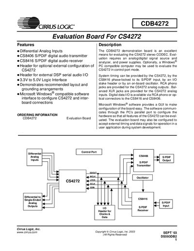 Cirrus Logic CDB4272 Evaluation Board User Manual - cover page