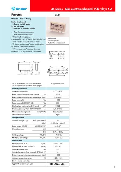 Finder 34 Series Slim PCB Relay Product Leaflet - cover page